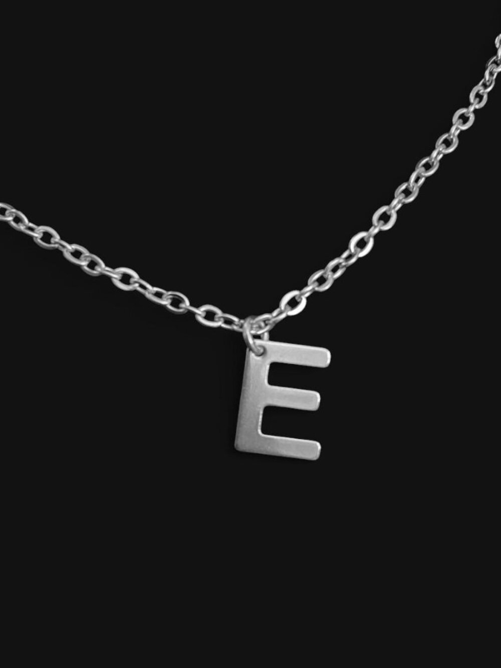 brand new handmade 100% waterproof stainless steel E initial necklace silver